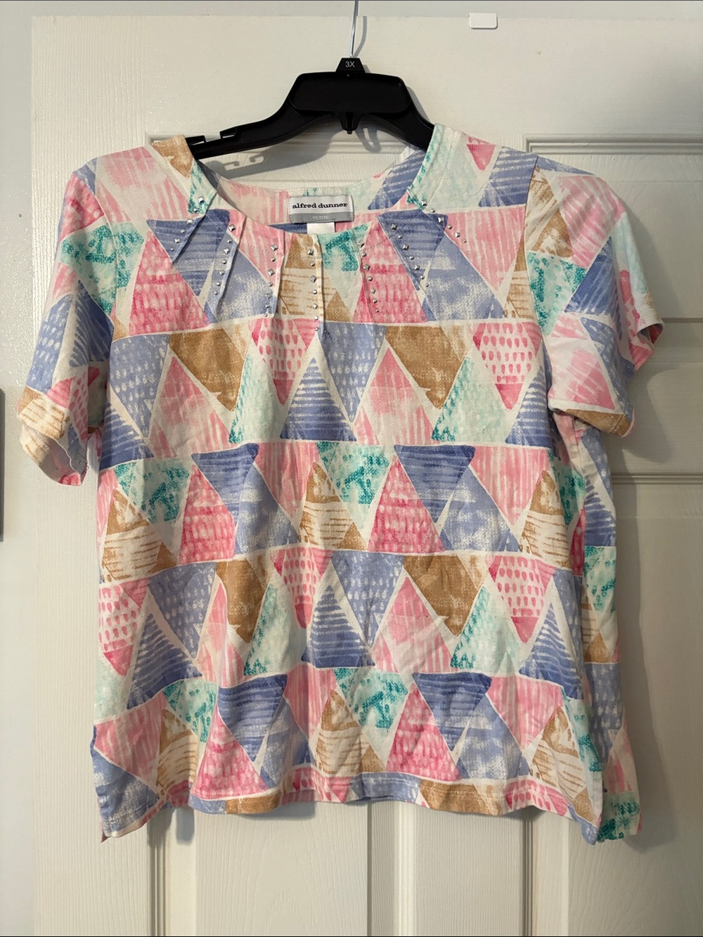 Alfred Dunner Pastel Triangle Short Sleeve Top - Pink/Blue/Gold/Teal